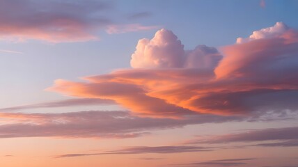 Obraz premium Dramatic sunset clouds with vibrant pink and orange hues against a soft blue sky