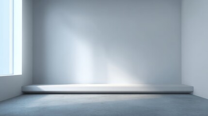 Obraz premium Bright and minimalistic interior space with natural light illuminating an empty wall and floor.