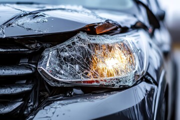 Broken car headlight close-up symbolizing accident