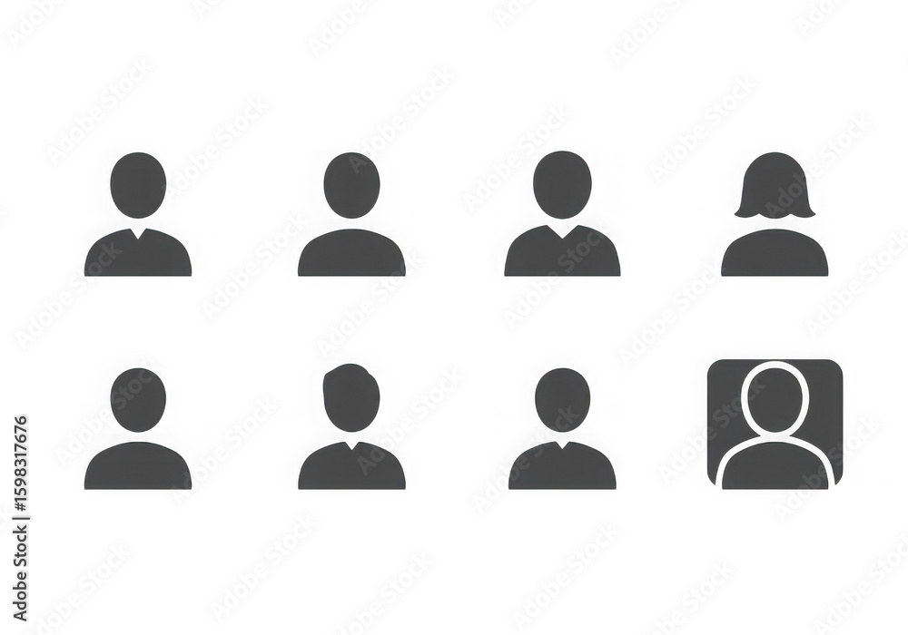 Poster a collection of simple gray user icons representing diverse profiles on a clean
