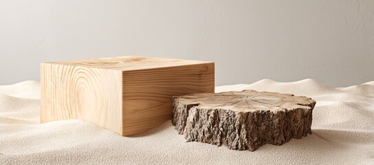 Minimalist Wooden Product Display with Sand
