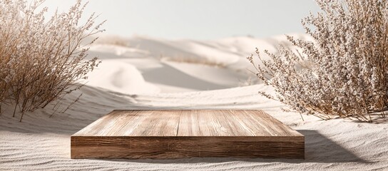 Minimalist Wooden Product Display with Sand