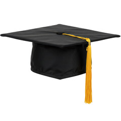 Graduation cap with golden tassel, academic headwear for degree ceremony isolated on transparent background