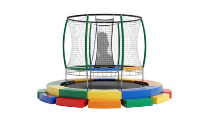 Colorful Round Trampoline with Safety Net for Children's Playgrounds and Backyards