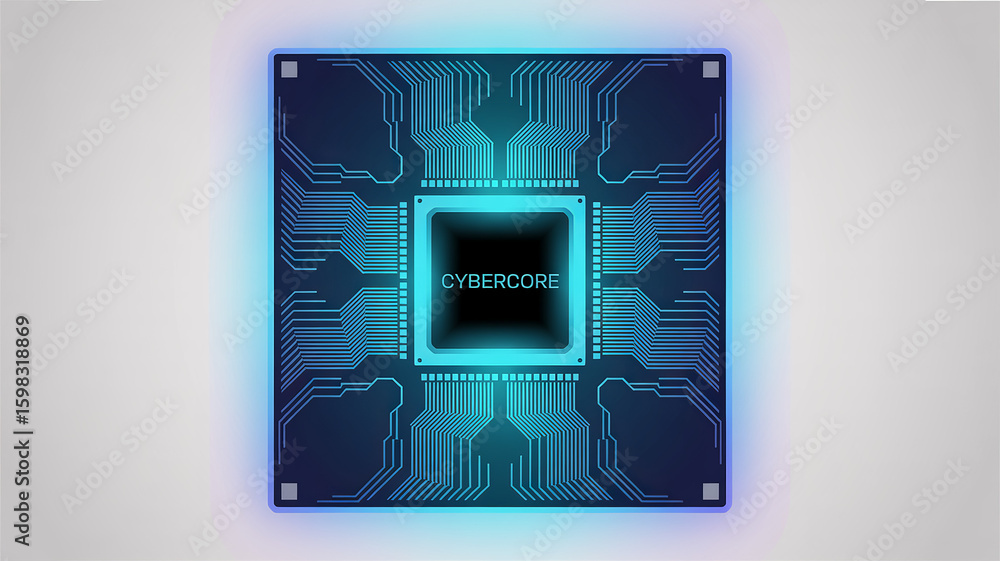 Poster cybercore processor: a futuristic, close-up view of a cybercore processor, showcasing intricate tech