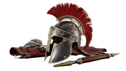 Ancient Greek Hoplite Helmet, Armor, and Spear - Historical Artifact Display