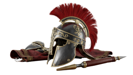 Ancient Greek Hoplite Helmet, Armor, and Spear - Historical Artifact Display