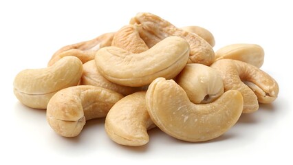 Fototapeta premium Pile of Raw Cashew Nuts on White Background raw cashews