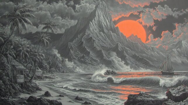 Dramatic coastal scene at sunset