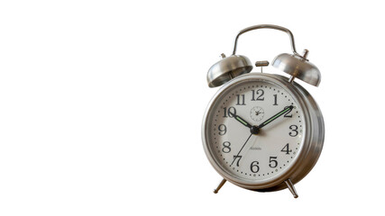Classic Silver Alarm Clock on Transparent Background