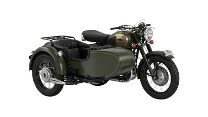 Classic Green Motorcycle with Sidecar - Vintage Transportation