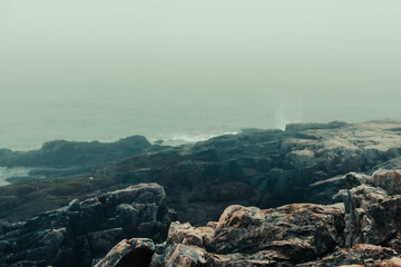 Atlantic Ocean waves crashing into rocky shore
