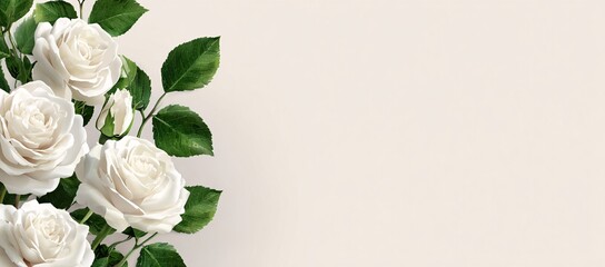 Delicate white roses bouquet on white backdrop