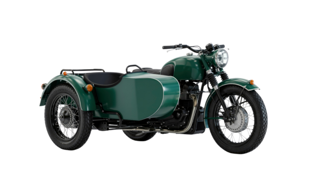 Classic Green Motorcycle with Sidecar - Vintage Style Transportation