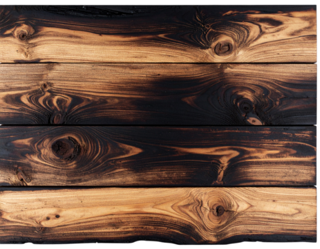 Dark Charred Wood Plank Texture with Distressed Details, transparent png