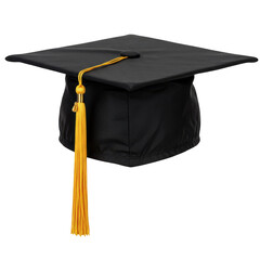 Graduation cap with gold tassel, academic headwear for degree ceremony isolated on transparent background