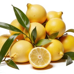 Fresh Harvest Lemons: A vibrant close-up showcases a pile of juicy lemons, their bright yellow skins gleaming invitingly. This eye-level shot highlights the textured surfaces and inviting freshness.