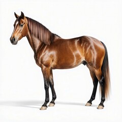 Majestic Horse Portrait: A stunning chestnut horse stands in a graceful pose, showcasing its sleek coat, flowing mane, and powerful build, capturing the essence of equine beauty.
