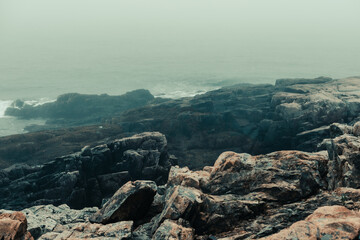 Atlantic Ocean waves crashing into rocky shore