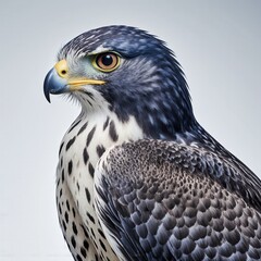 Majestic Falcon's Gaze: A stunning portrait of a majestic falcon, showcasing its keen gaze and intricate feather patterns. The bird's sharp beak and piercing eyes convey its predatory prowess.