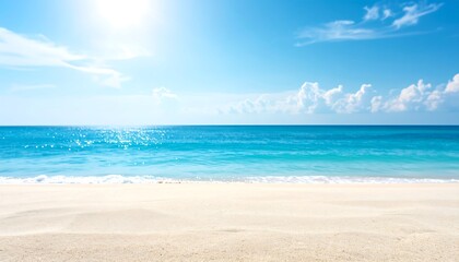 Obraz premium Tropical Beach Scene with Turquoise Ocean and White Sand on Sunny Day