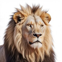 Majestic Lion Portrait: A striking close-up portrait of a powerful male lion, his golden mane and intense gaze commanding attention.