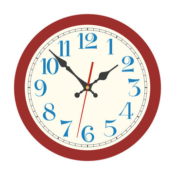 Vector red classic round  wall clock isolated on white background