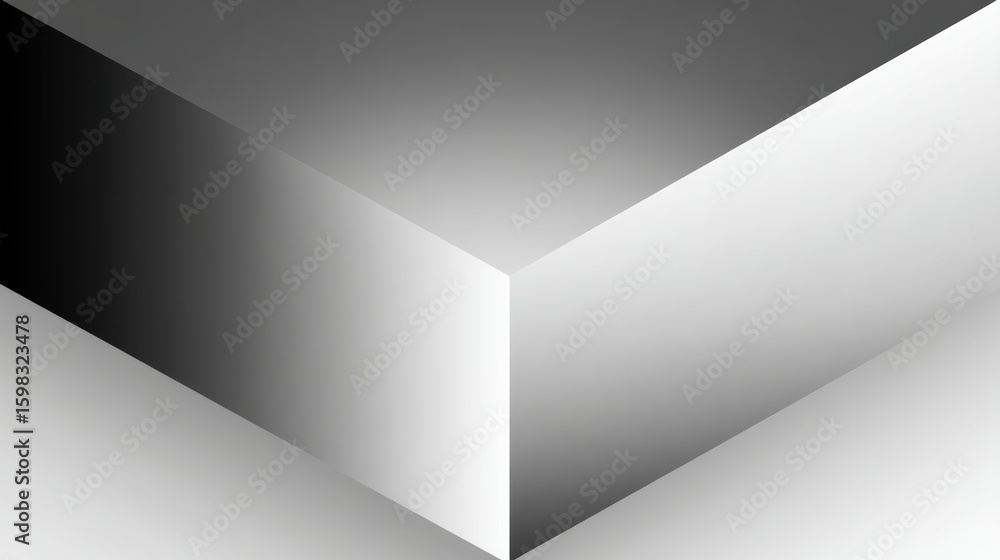 Poster minimalist design featuring a geometric shape with a gradient effect in black, white, and gray tones