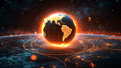 Futuristic Earth hologram displaying global digital network and data transmission - Powered by Adobe