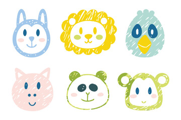 Obraz premium Adorable Animal Portraits: A collection of charming, hand-drawn portraits featuring a friendly assortment of animals, each radiating a unique, cheerful personality.