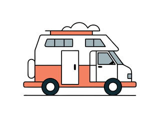 Detailed Camper Van Illustration with Rooftop and Travel Design Elements