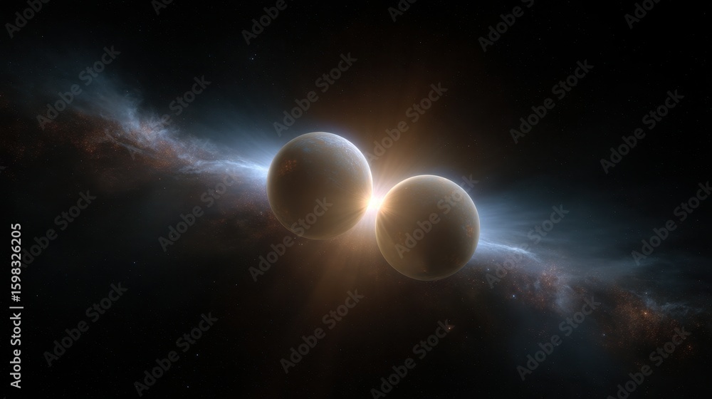 Poster cosmic dance of binary stars with material exchange in interstellar space