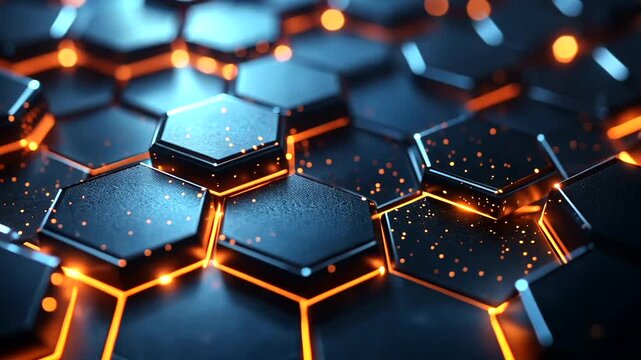 Futuristic Hexagonal Grid with Glowing Orange Edges Abstract Technological Pattern