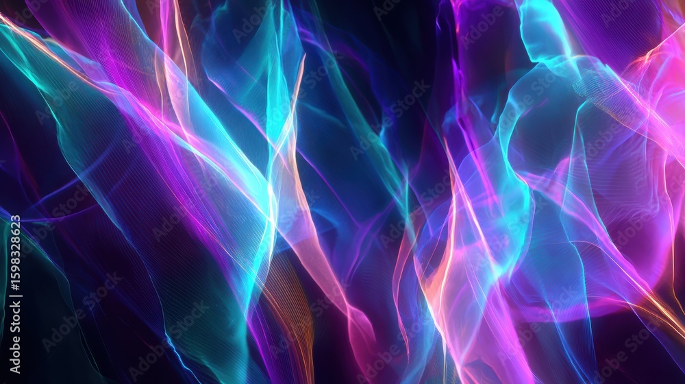 Poster vibrant abstract light waves in vivid colors, creating an energetic and dynamic visual experience.