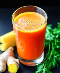 Carrot and ginger juice in a clear glass