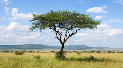 Majestic Acacia Tree Collection: Stunning Visuals of Thorny Branches, Fluffy Yellow Blooms, and Graceful Silhouettes Against Savanna Skies, Ideal for Wildlife Documentaries, African Safari Campaigns