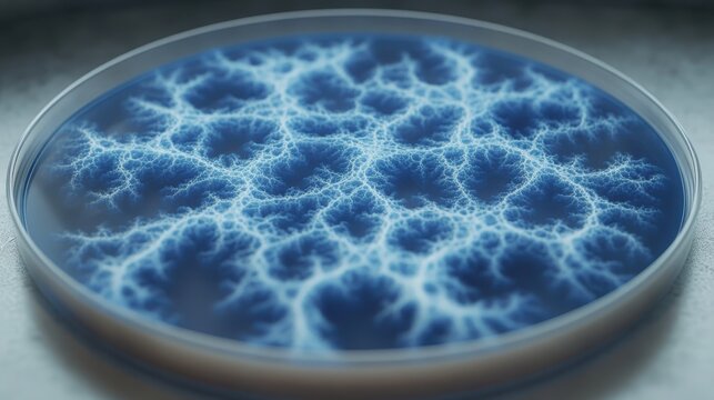 Electric Blue Patterns in a Petri Dish with Scientific Background