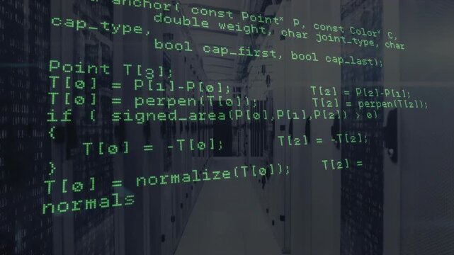 Green code overlay appearing over data corridor and expanding down showing intersection algorithm