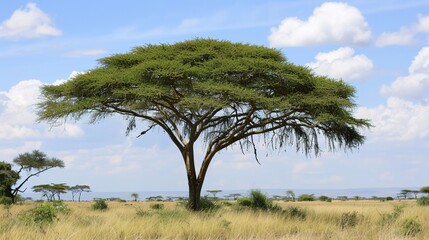Obraz premium Majestic Acacia Tree Collection: Stunning Visuals of Thorny Branches, Fluffy Yellow Blooms, and Graceful Silhouettes Against Savanna Skies, Ideal for Wildlife Documentaries, African Safari Campaigns
