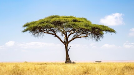 Obraz premium Majestic Acacia Tree Collection: Stunning Visuals of Thorny Branches, Fluffy Yellow Blooms, and Graceful Silhouettes Against Savanna Skies, Ideal for Wildlife Documentaries, African Safari Campaigns