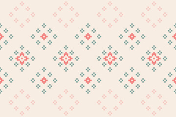A seamless pixel art pattern inspired by traditional ethnic textiles. Featuring geometric motifs and intricate symmetrical designs, perfect for fashion, fabric prints, digital backgrounds, and decorat