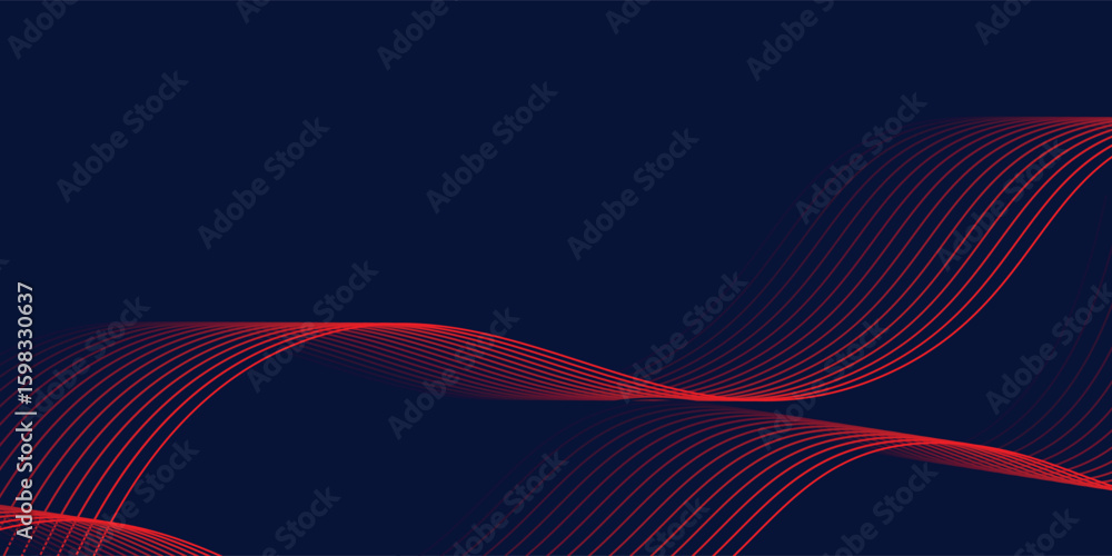 Poster abstract glowing wave lines on dark blue background. dynamic wave pattern. modern flowing wavy lines