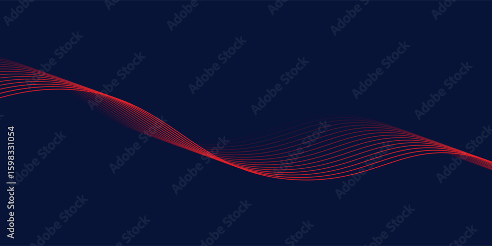 Poster abstract glowing wave lines on dark blue background. dynamic wave pattern. modern flowing wavy lines