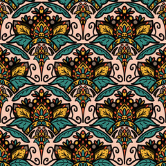 2507016 colorful line scribble scallop pattern, motifs floral hand drawn, scribble style, scallop pattern, design for seamless floral pattern, printing, wrapping, background and craft
