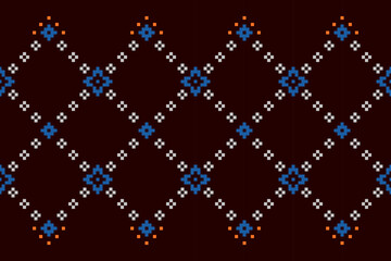 A seamless pixel art pattern inspired by traditional ethnic textiles. Featuring geometric motifs and intricate symmetrical designs, perfect for fashion, fabric prints, digital backgrounds, and decorat