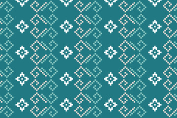 A seamless pixel art pattern inspired by traditional ethnic textiles. Featuring geometric motifs and intricate symmetrical designs, perfect for fashion, fabric prints, digital backgrounds, and decorat
