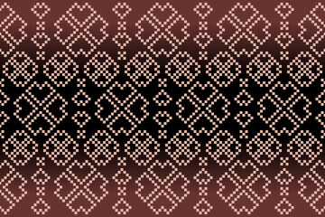 A seamless pixel art pattern inspired by traditional ethnic textiles. Featuring geometric motifs and intricate symmetrical designs, perfect for fashion, fabric prints, digital backgrounds, and decorat