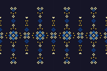 A seamless pixel art pattern inspired by traditional ethnic textiles. Featuring geometric motifs and intricate symmetrical designs, perfect for fashion, fabric prints, digital backgrounds, and decorat