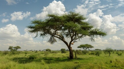 Majestic Acacia Tree Collection: Stunning Visuals of Thorny Branches, Fluffy Yellow Blooms, and Graceful Silhouettes Against Savanna Skies, Ideal for Wildlife Documentaries, African Safari Campaigns