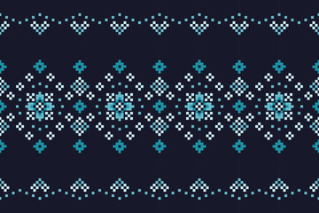 A seamless pixel art pattern inspired by traditional ethnic textiles. Featuring geometric motifs and intricate symmetrical designs, perfect for fashion, fabric prints, digital backgrounds, and decorat